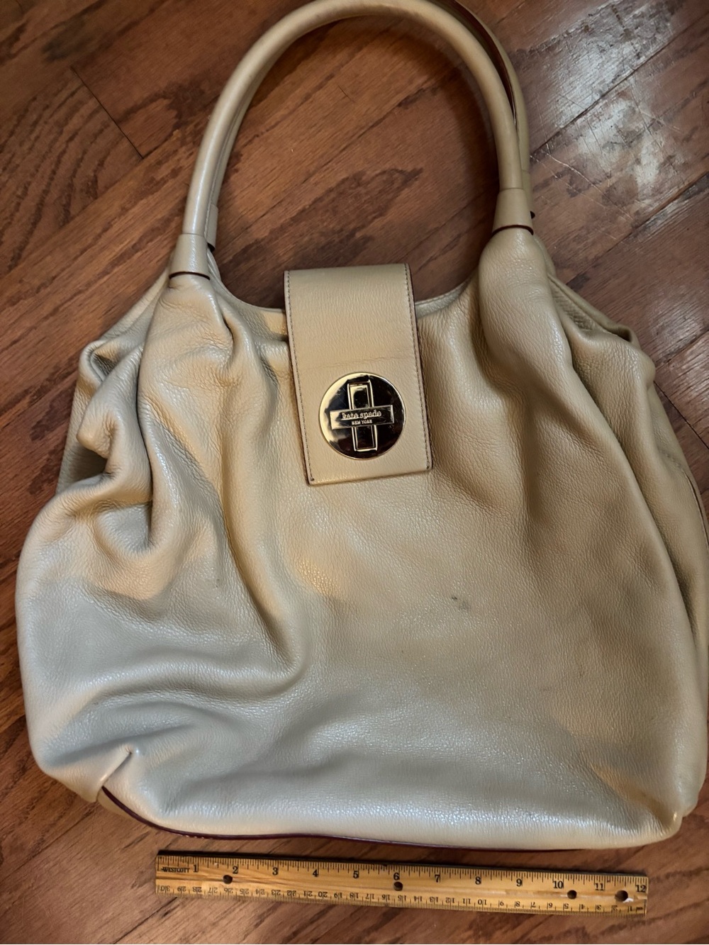 kate spade Cream Leather Top-Handle Tote with Gold-Tone Turn Lock